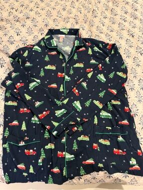 Wondershop Navy Holiday Car & Tree Button-Up Pajama Top